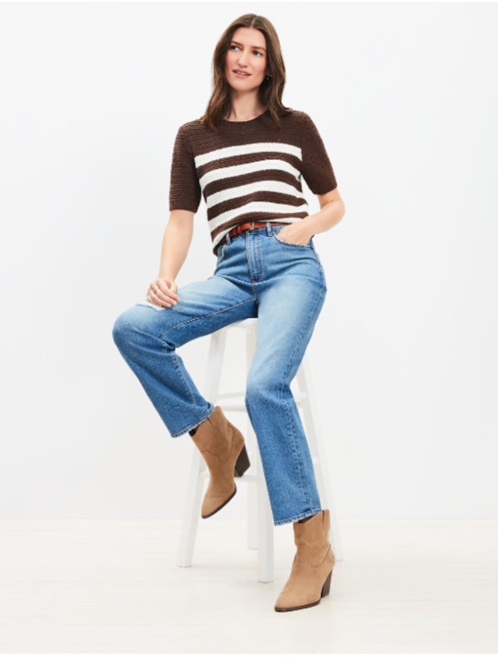 NWT LOFT Medium Blue Straight-Leg Women’s Jeans with Knee Rip- size 27/4